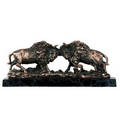 Two Fighting Buffalo Copper Figurine - 13.5" W x 5.5" H